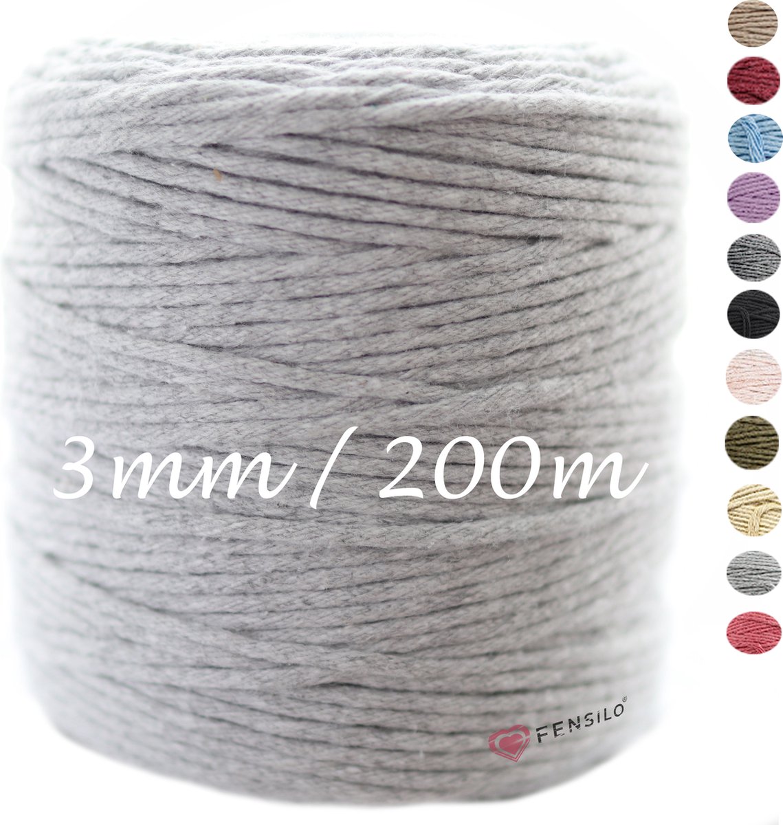 3mm x 200m GRIJS macramé katoenen koord Macrame Touw|kleuren om mee te knutselen|Garen voor Wandkleed en Plantenhanger Zelf Maken|Dromenvanger||engel van macramé